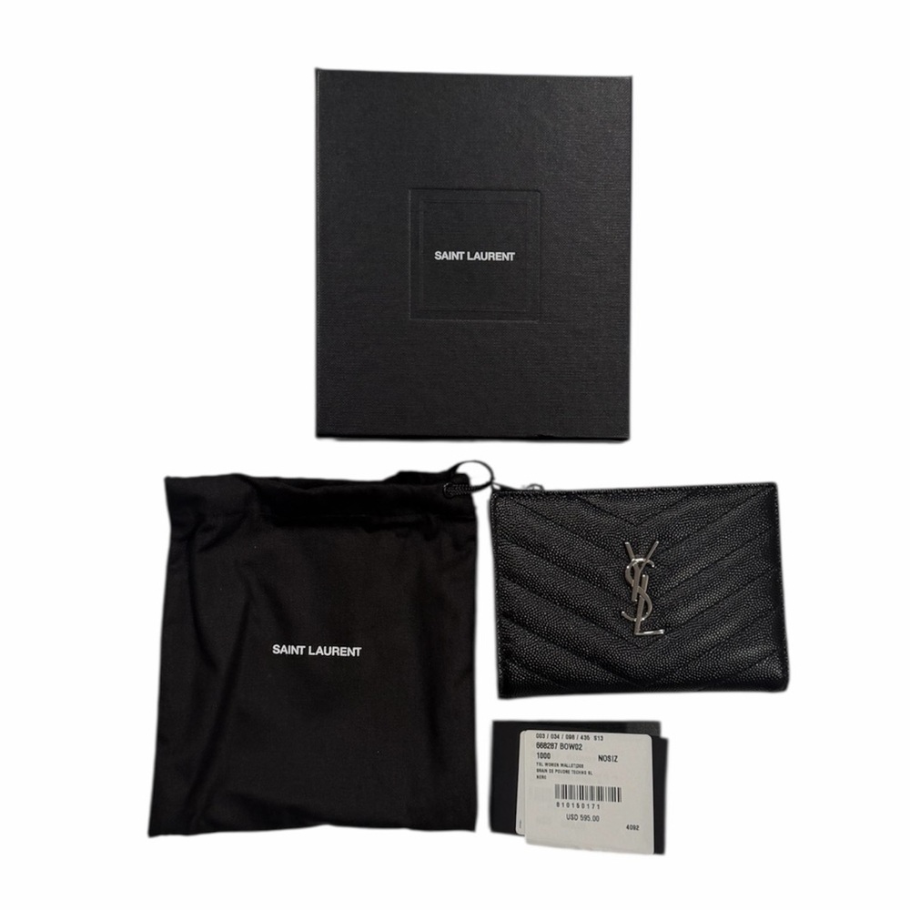 NEW Saint Laurent Cassandre Matelassé Bi-Fold Wallet in Grain Leather – Black - Picture 2 of 4